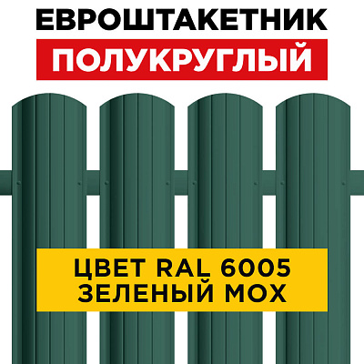 Штакетник (евроштакетник) Полукруглый 110мм RAL 6005 Зеленый мох для забора