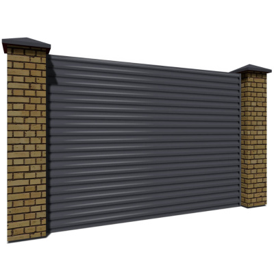 Секция забора жалюзи из ламелей еврожалюзи RAL7024 Серый Графит с кирпичными столбами